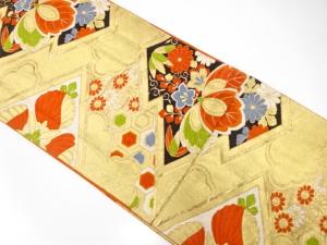 アンティーク　松皮菱に桐・菊・古典柄模様織り出し袋帯（材料）